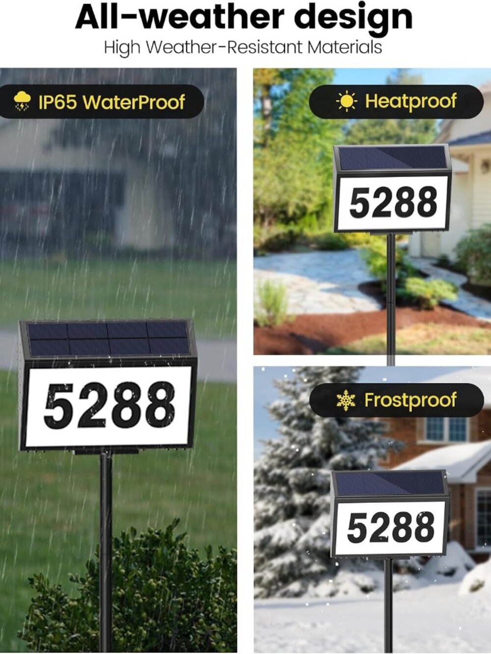 Solar Address Sign, House Numbers for Outside, LED Address Plaque - Picture 8 of 8